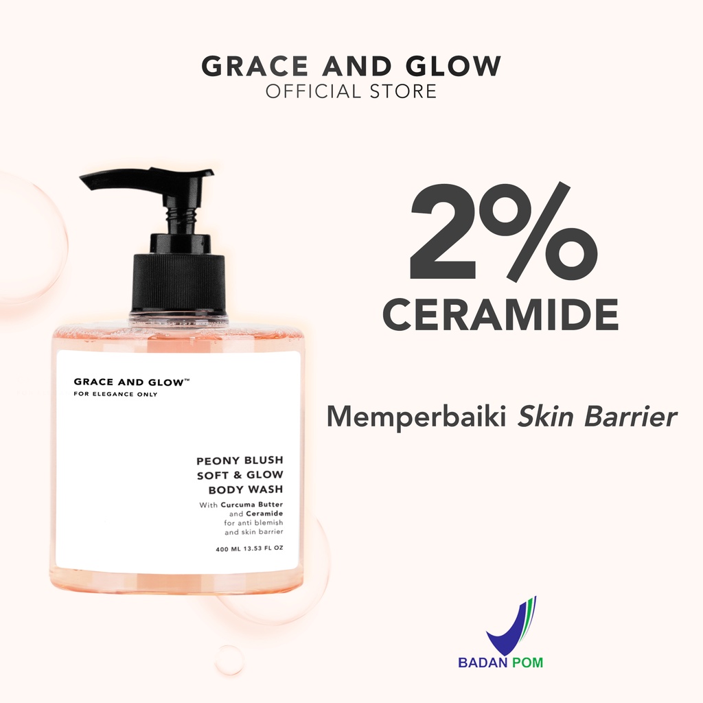 Grace and Glow Peony Blush Soft &amp; Glow Body Wash 400 ml - Sabun Mandi Cair untuk Memperbaiki Skin Barrier dan Menghilangkan Bekas Luka with Curcuma Butter + Ceramide【BPOM】