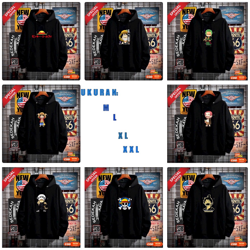 MUKZHOP - SWEATER HOODIE SERI ONEPIECE HITAM / hoodie kece / sweater keren / fashion cowok / distro / terbaru / terlaris / termurah