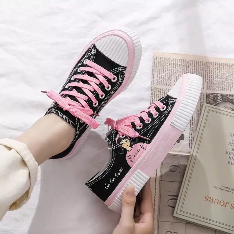 IDEALIFESHOES SEPATU KANVAS WANITA ABG WARNA PINK IMPORT SEPATU CEWEK CUTE SHOES  KY-04