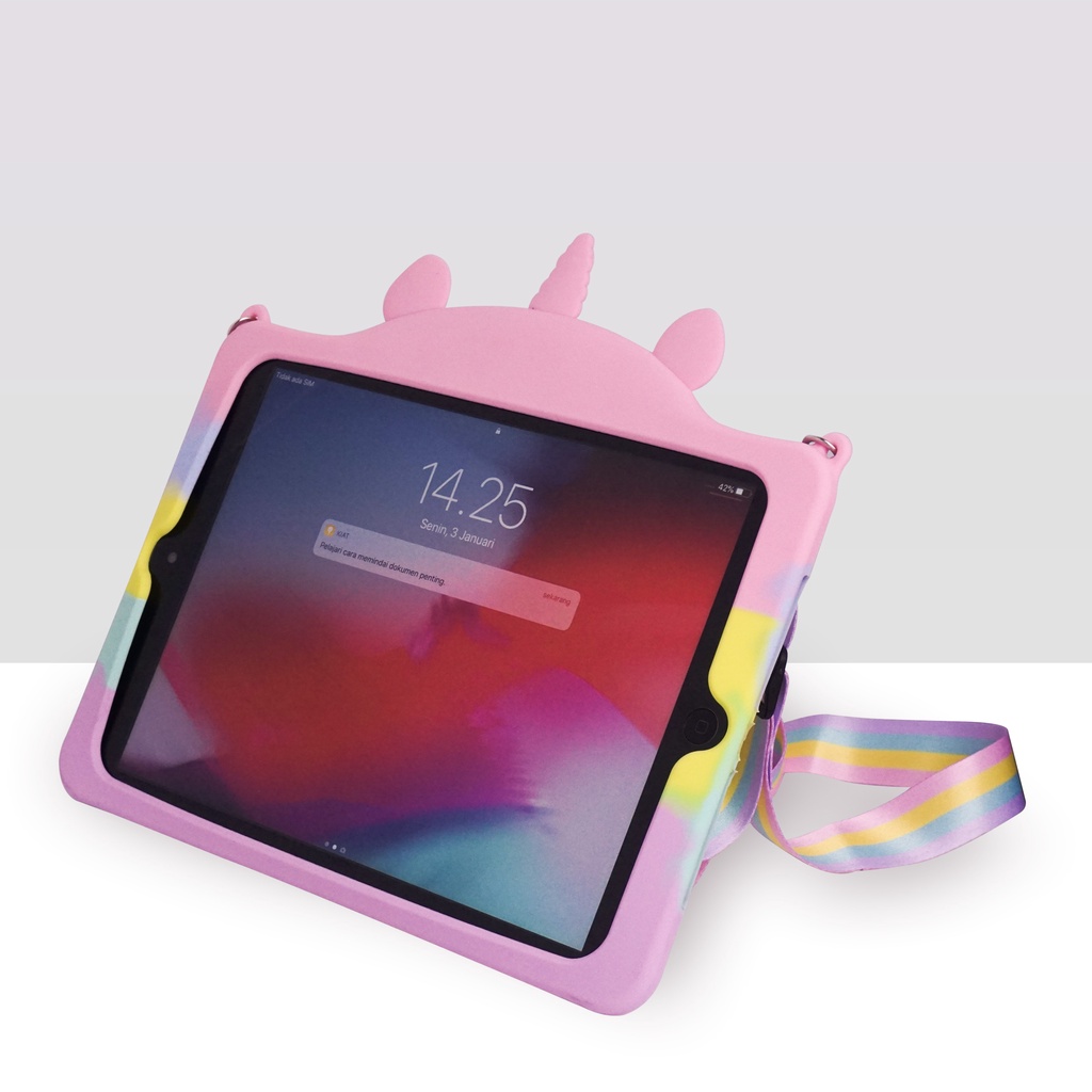 Mallcasing - iPad Mini 4/ Mini 5 | Mini 6 | 5/ 9.7 2017/ 2018 | Air 2/ 6/ Pro 9.7 | 10.2 2019 | 10.2 2021 Pop It Unicorn Silicone Soft Case Strap