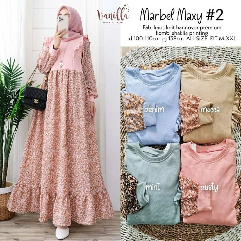 Marbel Maxy #2, GAMIS WANITA MUSLIM CANTIK MODIS FIT XXL LD 100-110 BAHAN KAOS KNIT HANNOVER TERMURAH OOTD