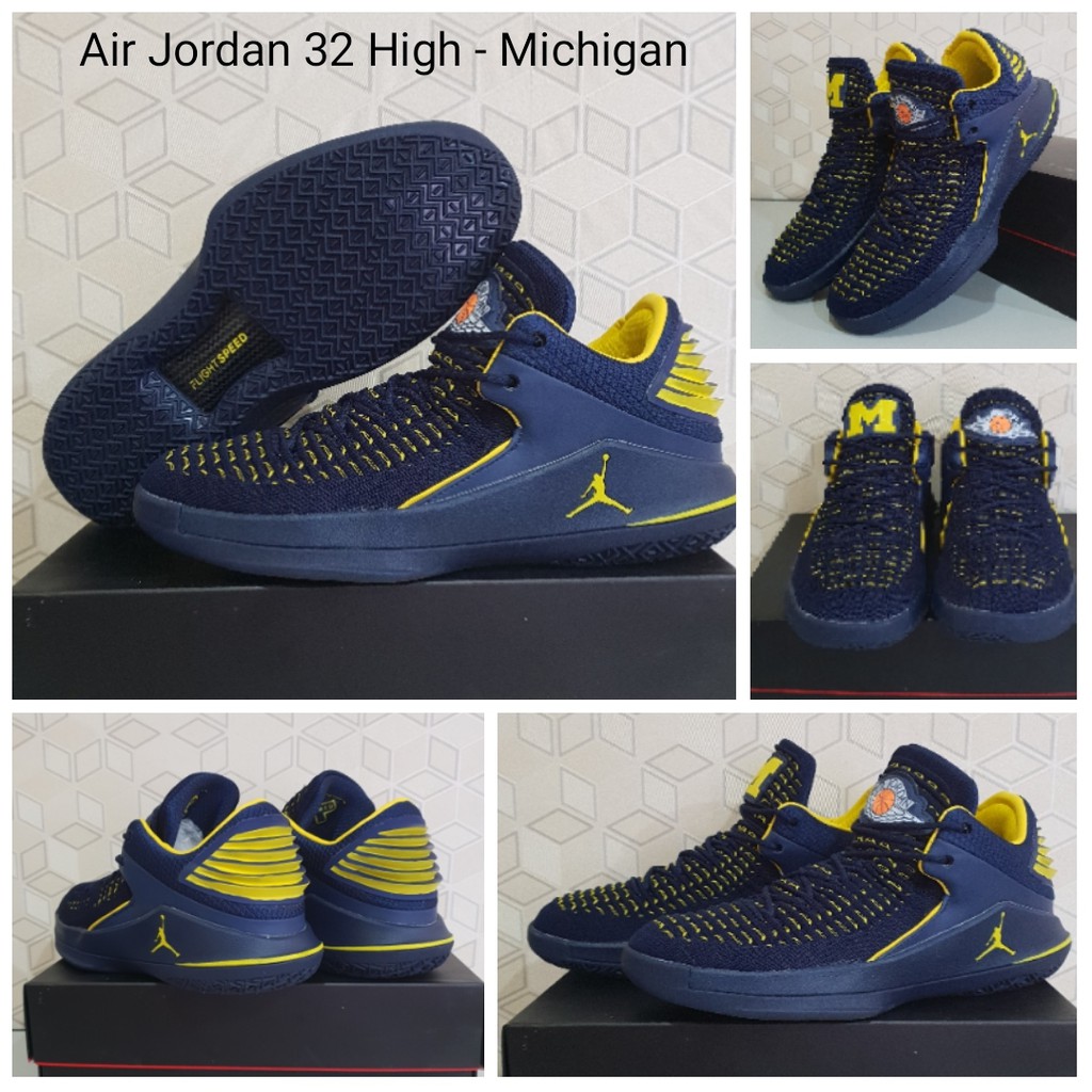 Sepatu Basket Air Jordan 32 Low Dark Blue Yellow Michigan Shopee Indonesia