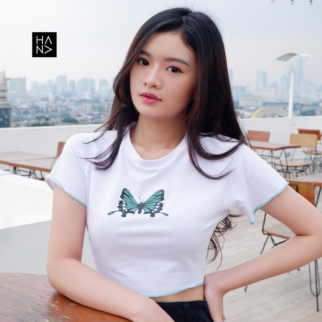 HanaFashion.JKT - Mariposa Crop Top Kaos Butterfly Murah Wanita - CT150