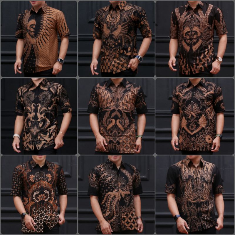 Terlaris Batik HRB026 Kenongo Hem Kemeja Batik Pria Lengan Pendek  Katun Primis Halus M L XL