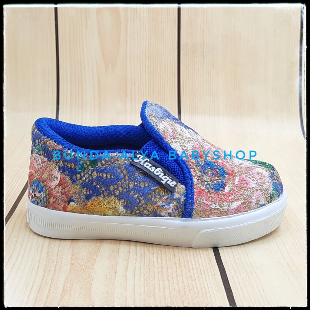 Sepatu Anak Perempuan Umur 1 - 4 Tahun BIRU Sepatu Anak Cewek Slip On Bordir Bunga Size 22 -30 Alas Karet AntiLicin