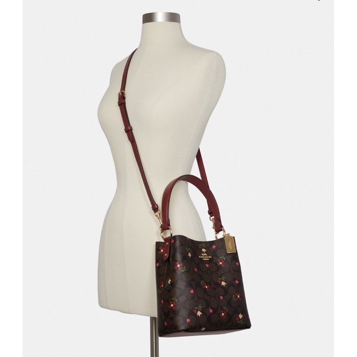 Coach Small Town Bucket Bag In Signature Canvas With Heart Petal Print (C7975)