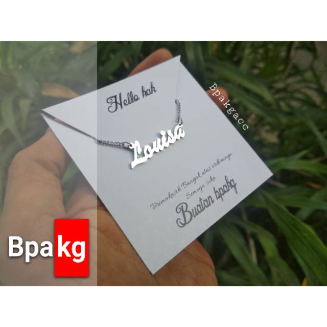 Kalung nama BK.27 # Kalung monel besi putih asli anti karat silver murah cewek simple ukir makassar