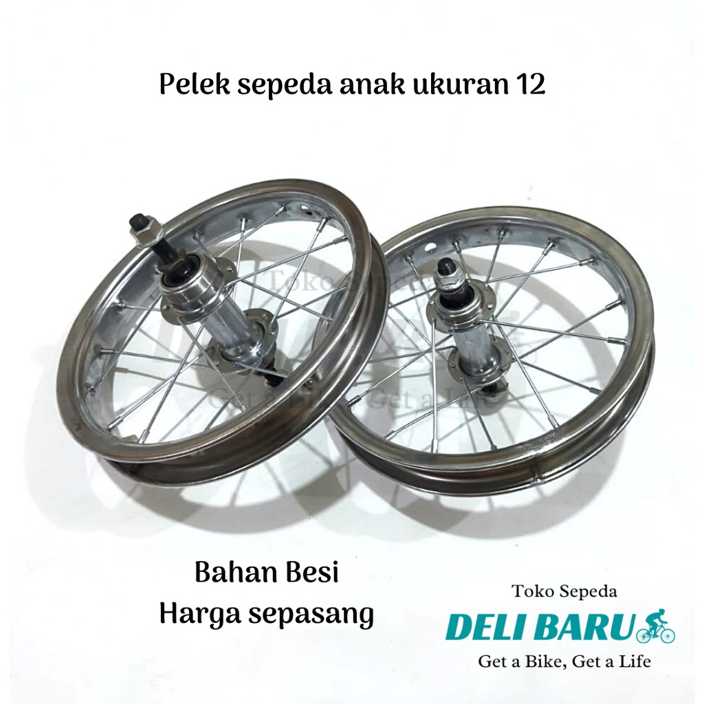 Pelek jadi Wheelset ukuran 12 Velg besi warna chrome sepeda anak