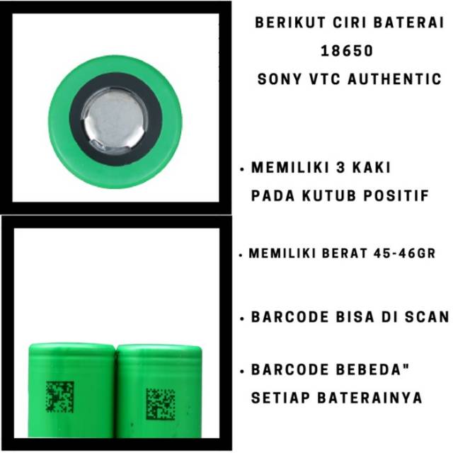 baterai 18650 SONY VTC 5 3.7V 2600mAh  oten / baterai VTC5
