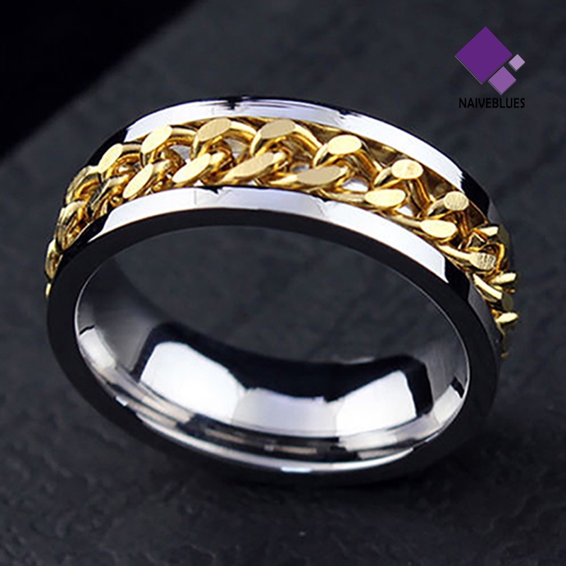 Naiveblue Cincin Rantai Stainless Steel Gaya Punk Untuk Pria / Wanita