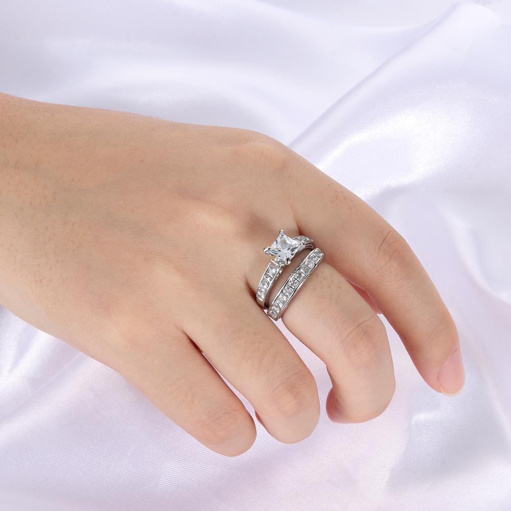 Top 2-in-1 Set Cincin Wanita Baru Perhiasan Pernikahan Tunangan