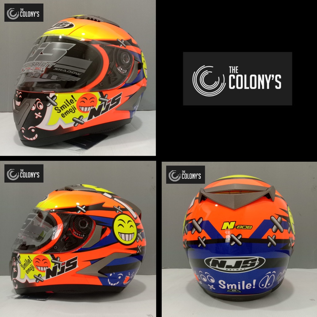 HELM NJS SHADOW MOTIF SMILE FULLFACE FULL FACE| HELM NJS N 808R ORANGE FLUO PINK FLUO GUNMET GLOSSY|