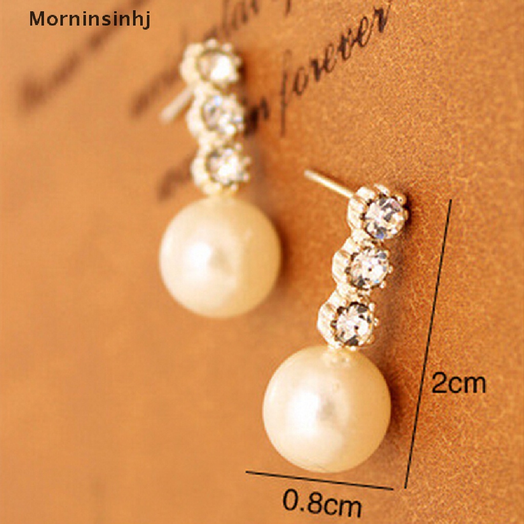 Mornin New Fashion Wanita Lady Earring Elegan Mutiara Berlian Imitasi Ear Stud Earrings 1pasang id