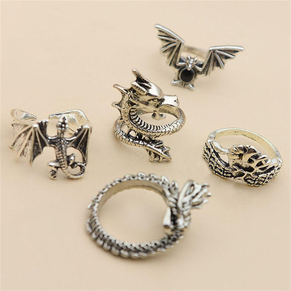 Lily 5pcs Cincin Set Fashion Vintage Rock Punk Gothic Hip Hop Aksesoris Tangan