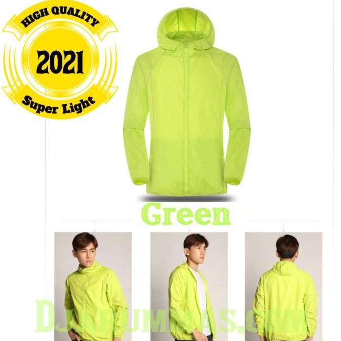 Poket Outdoor Jaket Parasut Tipis Tissue Warna Hijau Stabilo
