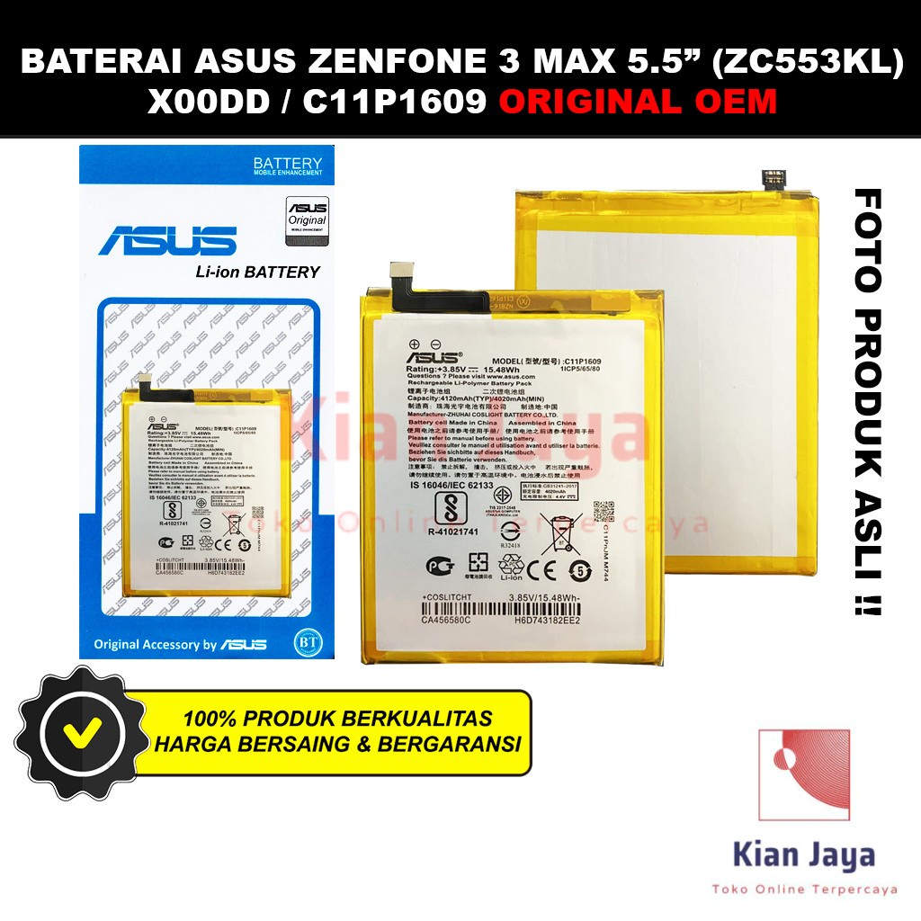 Baterai Asus Zenfone 3 Max 5.5 Inch ZC553KL X00DD C11P1609 Original OEM Batre Batrai Battery Hp Ori