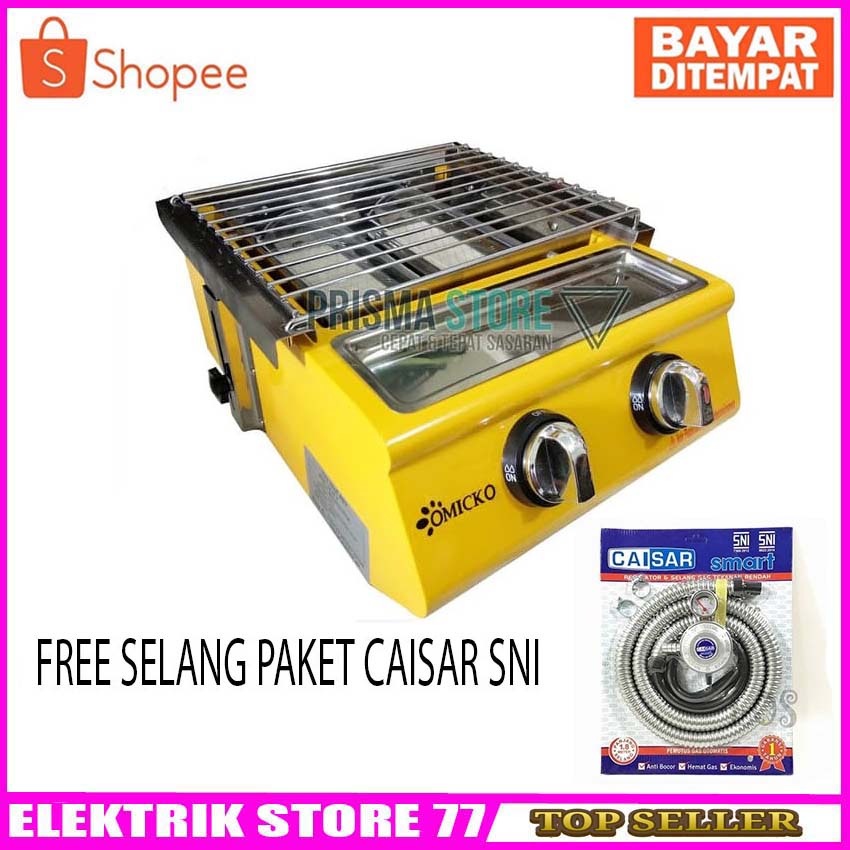 Kompor pemanggang sosis Roaster BBQ grill Gas 2 Tungku Masema Omicko FREE Selang Paket