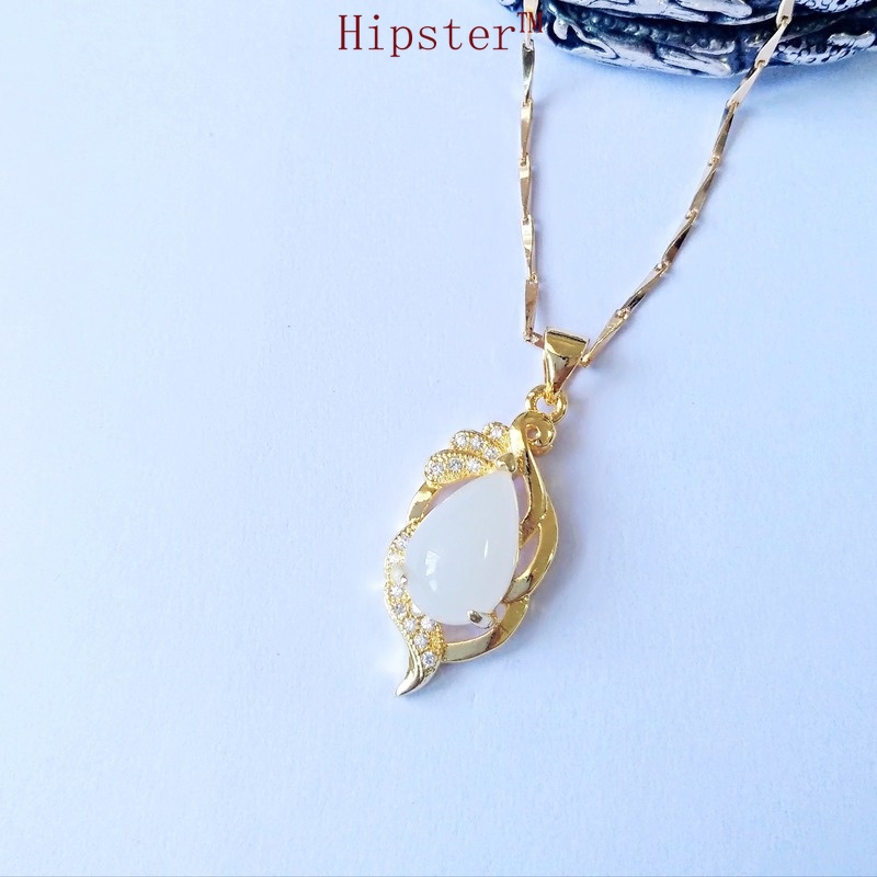 Fashion Hot Sale Light Luxury Natural White Jade Pendant Full Diamond Necklace