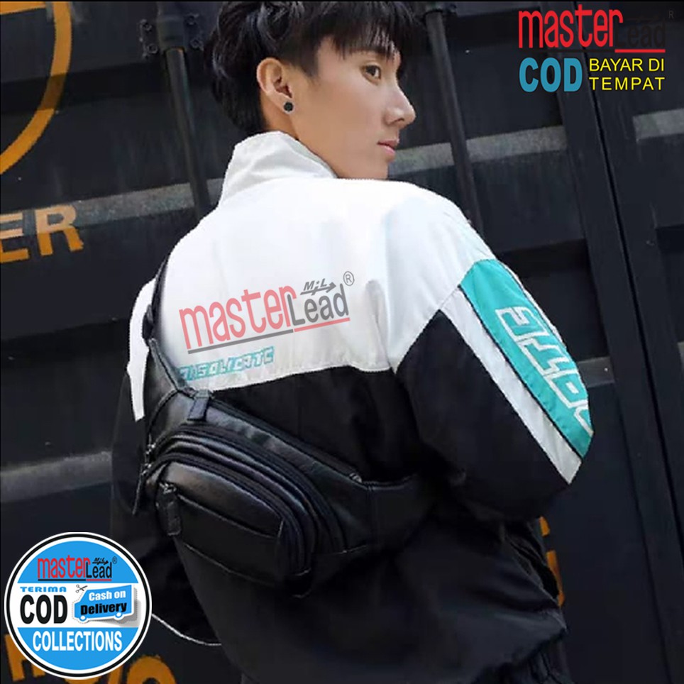 Tas Slempang Pria Kulit Sintetis Asli Tas Slempang Kasual Korea Waistbag basic / tas kualitas Import