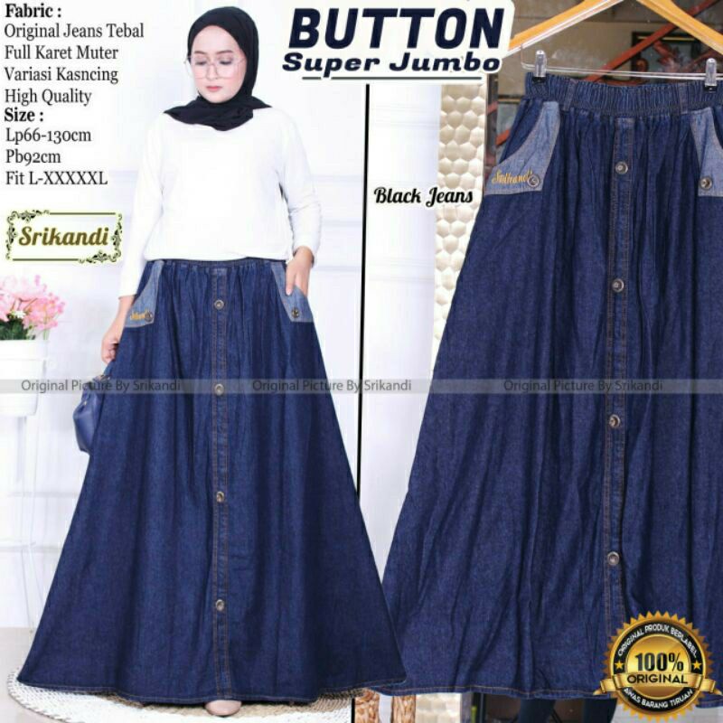 Rok kancing Jeans Jumbo XXXL // Rok Jeans Wanita Jumbo fariasi kancing Murah