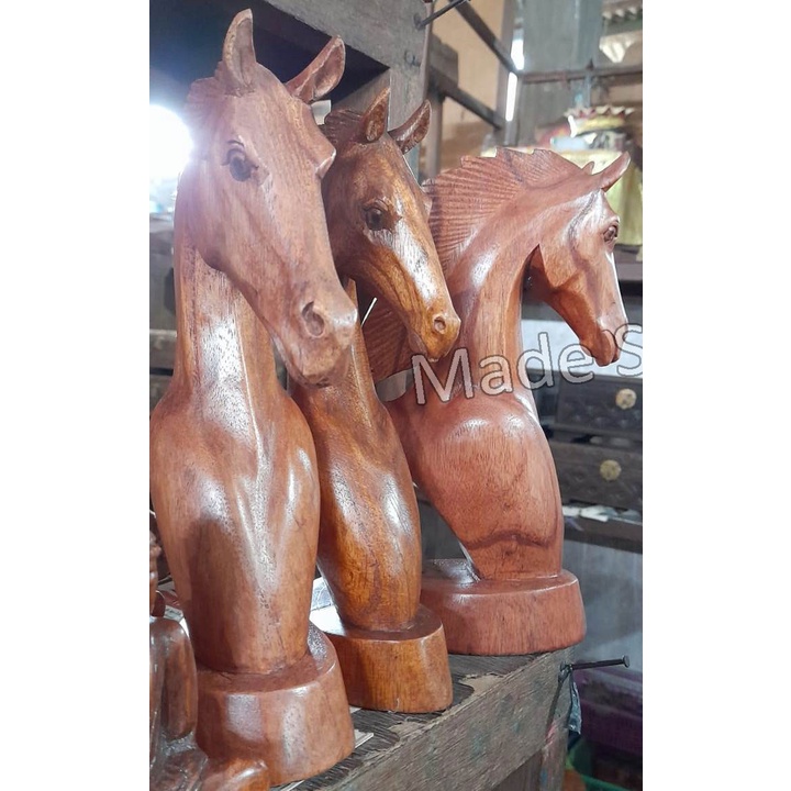 Patung kayu kepala Kuda 25cm 30cm kerajinan tangan hiasan dekorasi handmade bali