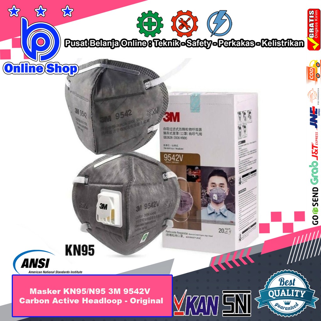 Masker KN95/N95 3M 9542V Carbon Active Headloop - Original