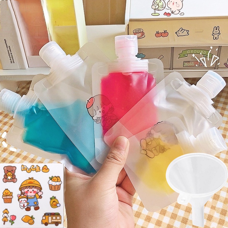 1 Pc Kantong Penyimpanan Lotion / Sampo Cair Bahan Plastik Ukuran 30ml 50ml 100ml Dengan Corong Stiker Untuk Travel