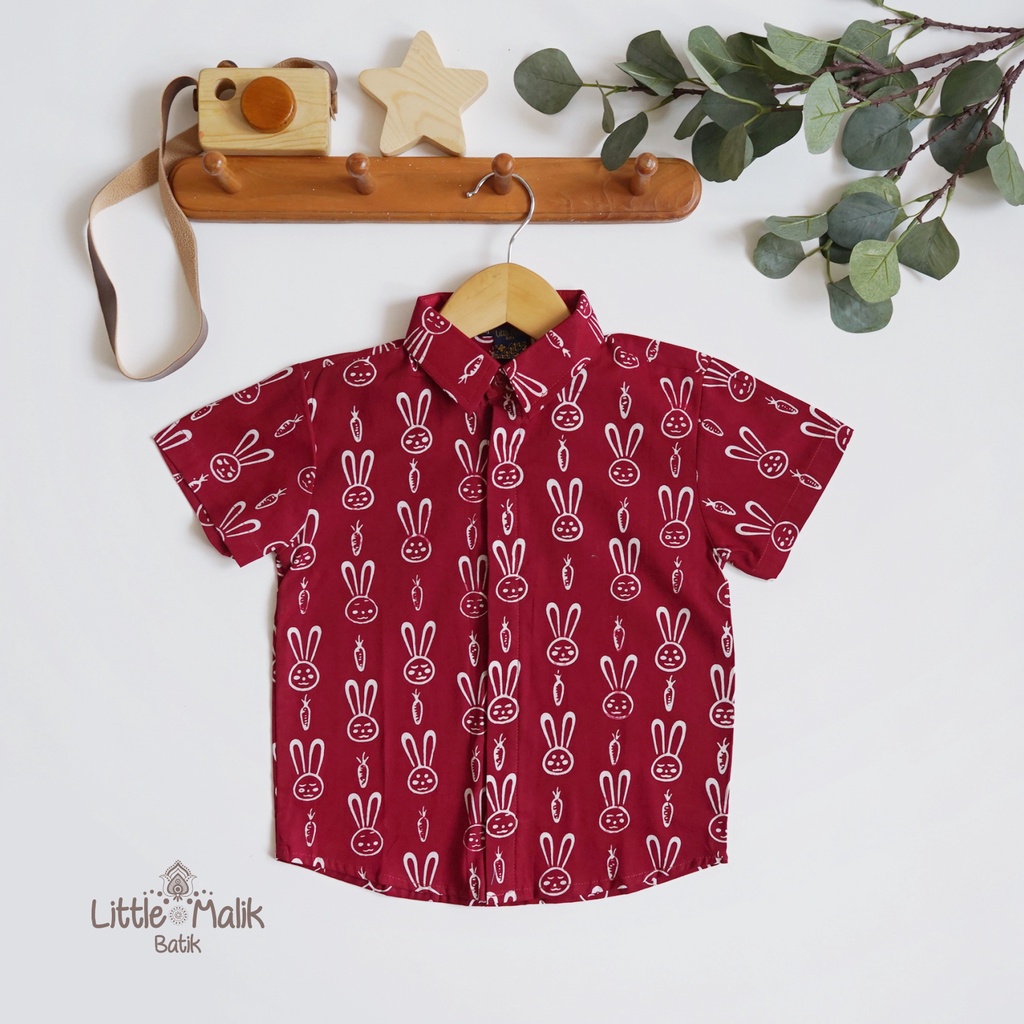 Kemeja Batik Anak Lengan Pendek By Little Malik Batik, Garutan Organik, Warna Marun