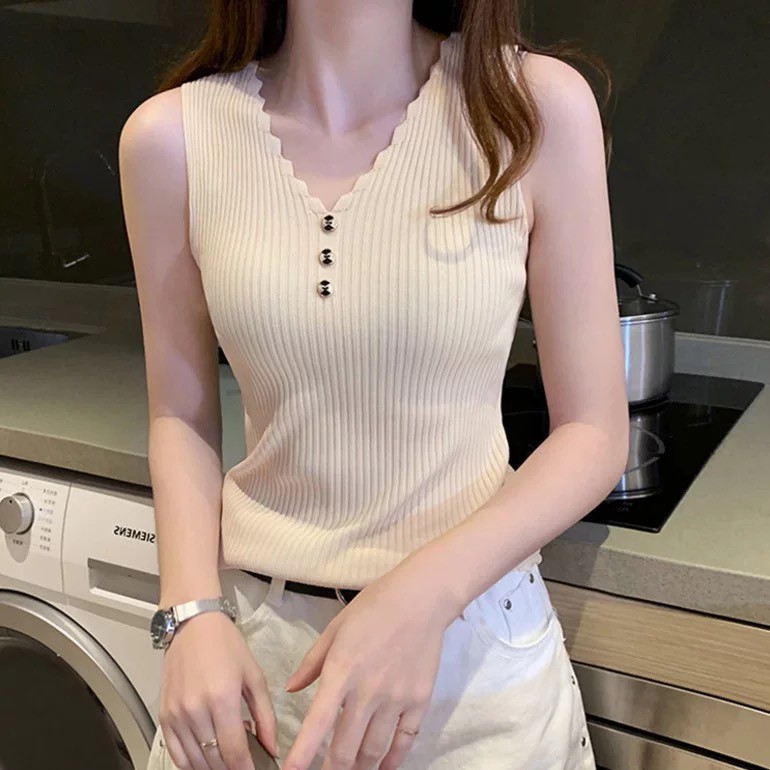 ✨WINGALERY✨ Tank Top Wanita Import Model Longgar Bottoming Gaya Korea Bahan Ice Silk 4040-2