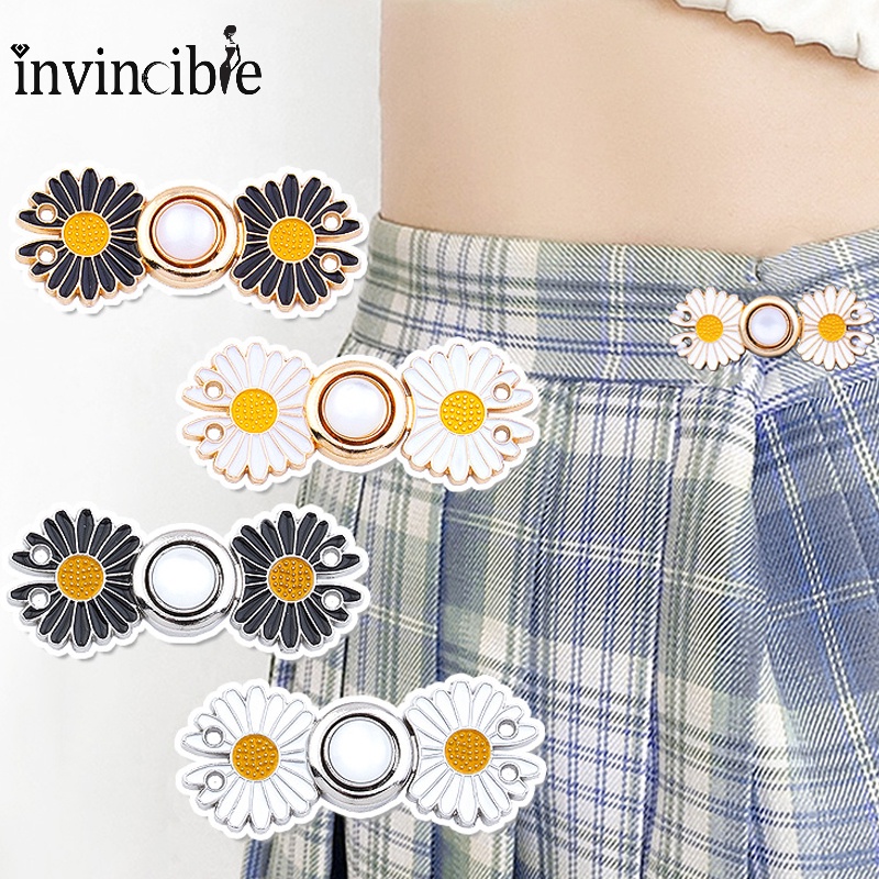 Set Kancing Pengencang Rok / Celana Bahan Logam Dapat Disesuaikan Motif Daisy