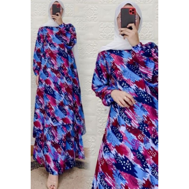 Gamis Malay Katun Motif Abstrak by Famys Hijab