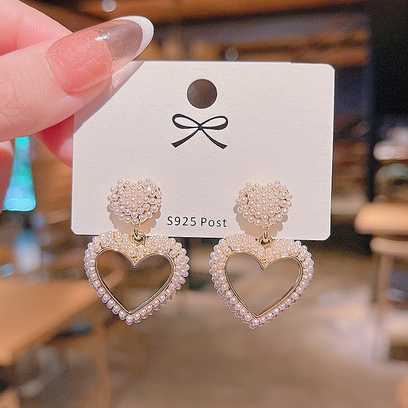 Shuling S925 silver needle Pearl Heart Earrings Female New Fashion Drop Earrings Women Jewelry