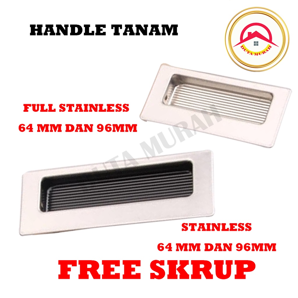 Tarikan Tanam Pintu Sliding/ Handel Tanam Pintu Sliding Kotak 64mm 96 mm 128mm Stainless