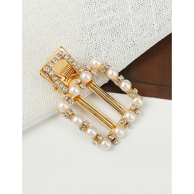 LRC Jepit Rambut Fashion Gold Pearl-studded Hair Clip F4423X