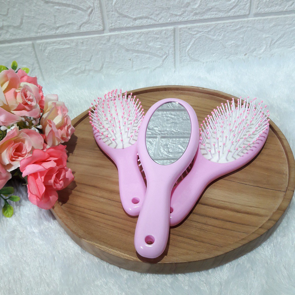 1424 / Sisir rambut anak perempuan model bulat plus kaca cermin