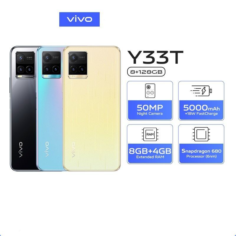 VIVO Y33T DAN Y33S RAM 8+4/128GB 100% BARU DAN BERGARANSI RESMI VIVO INDONESIA