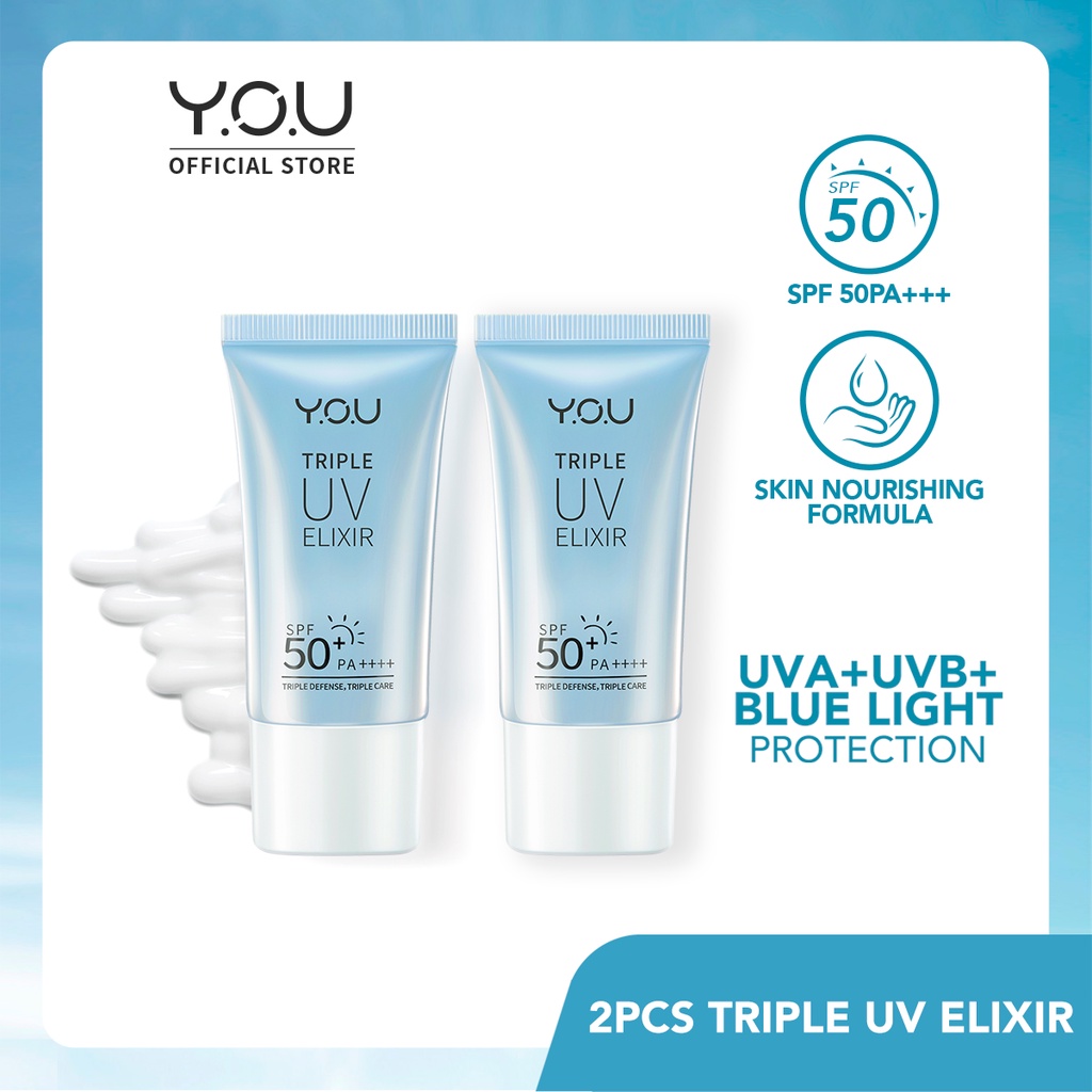 [READY STOCK]  YOU Triple UV Elixir Sunscreen Gel SPF 50+ PA++++ [UBA UVB Blue Light Protection]-2pcs
