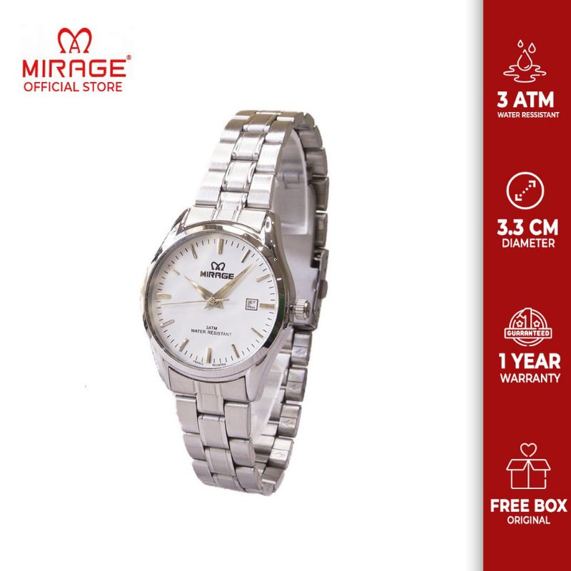 JAM TANGAN WANITA MIRAGE 8708 SILVER WHITE ORIGINAL