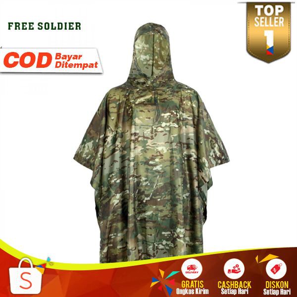 J034 Jas Hujan Motor PVC Motif Tentara Doreng Loreng Camo Waterproof Raincoat Anti Air Tidak Tembus