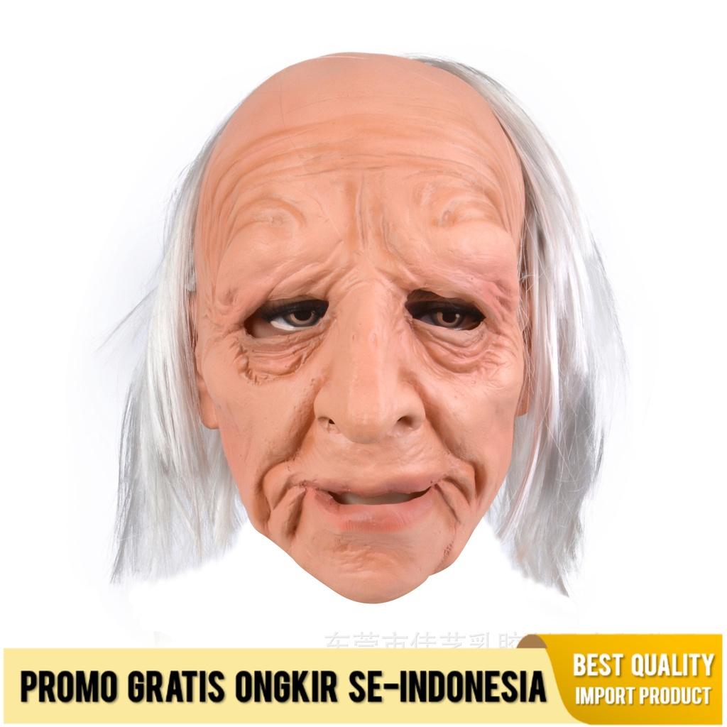 Topeng Halloween  Nenek Kakek Wajah Wig Orang Tua Masker Penutup Kepala Orang Tua Kepala Horor Maske