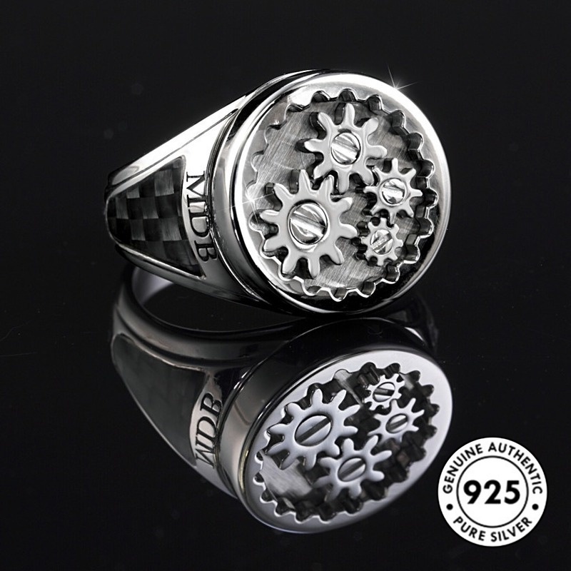 Cincin Bahan S925 Silver Gaya Retro Untuk Pria