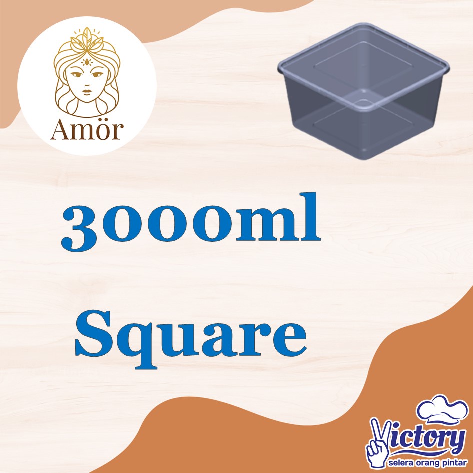 12pc Thinwall square 3000ml victory / kotak makan plastik persegi bujursangkar 3000 ml ( 1/2 pak )