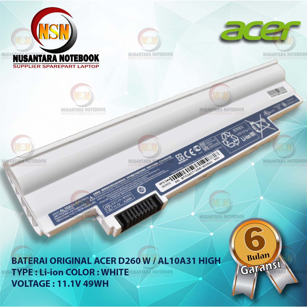 Baterai Original Acer Happy D257 D260 W Tebal / AL10A31 HIGH White