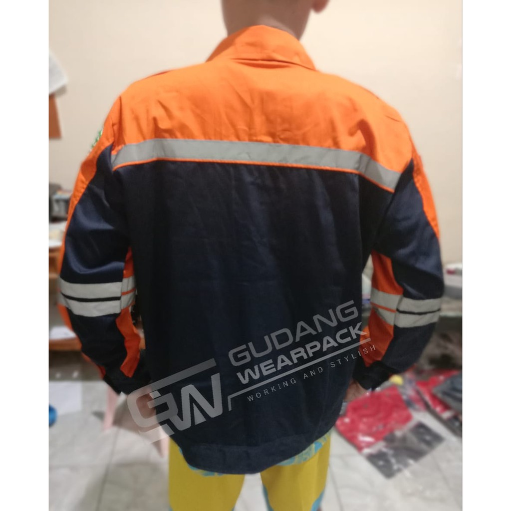 Gudang Wearpack - Baju Kerja Seragam Proyek SemiJaket Warna Dongker oren