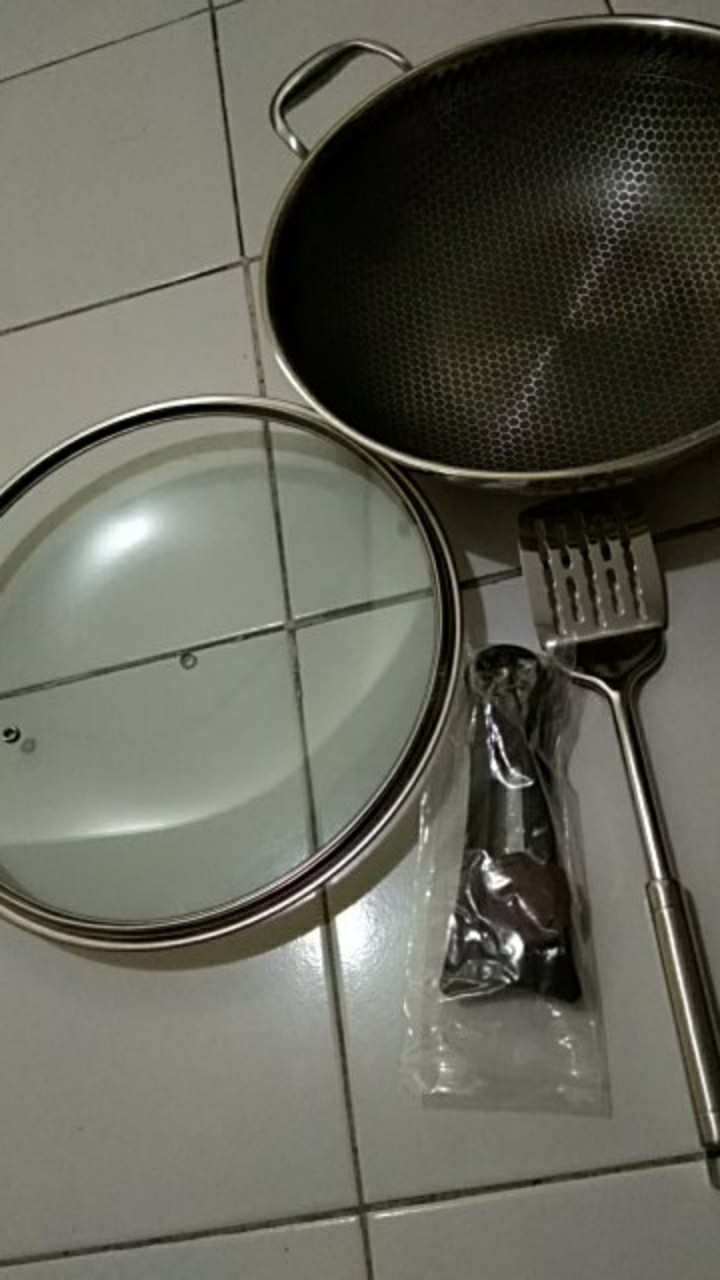 Premium Wajan Penggorengan Kuali Wok Pan Stainless 304 Anti Gores Anti Lengket Menjaga Kesehatan