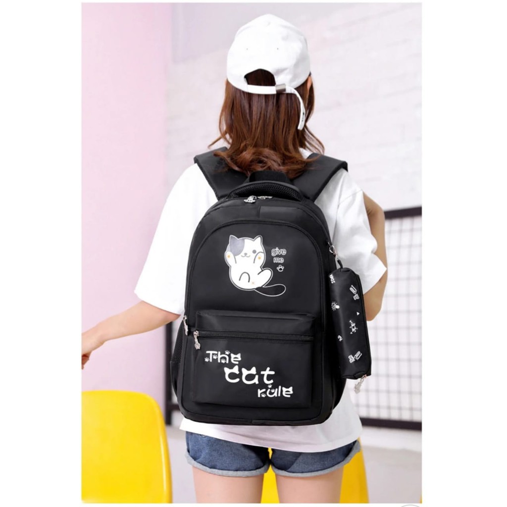 Should Bag 2in1 - Tas Ransel Sekolah Anak Wanita Dan Pria Terbaru 2021 Kekinian Motif Carakter The Cat Rule Korean Style Murah