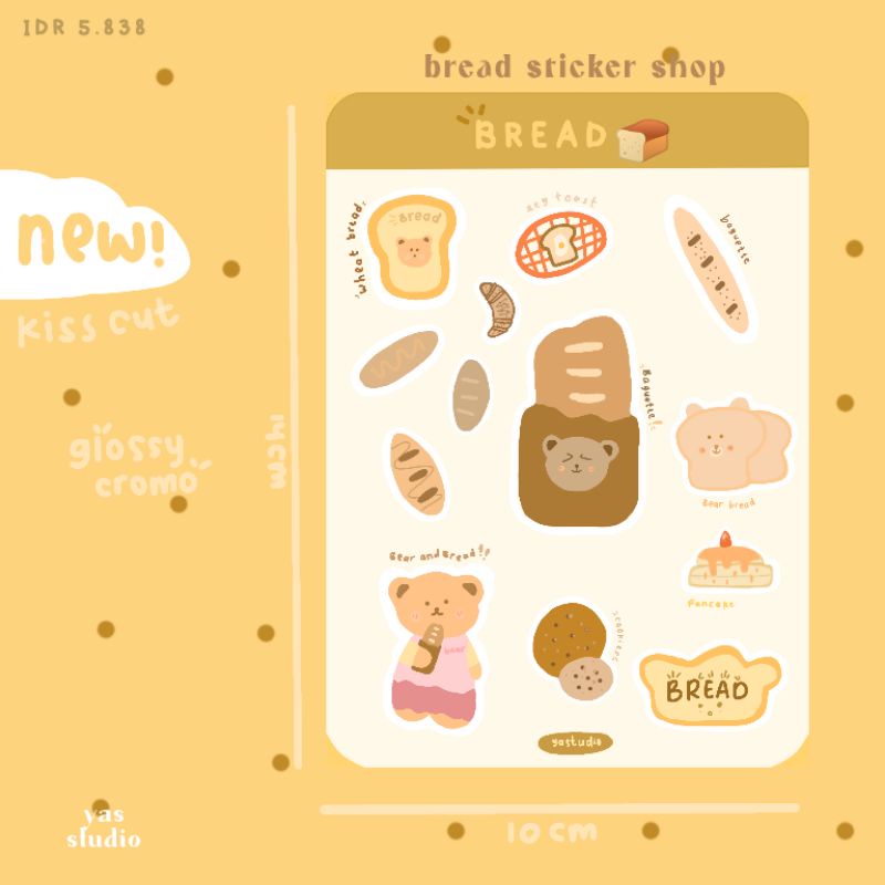 

[yastudio] bread sticker shop | deco sticker | sticker kis cut dan glossy