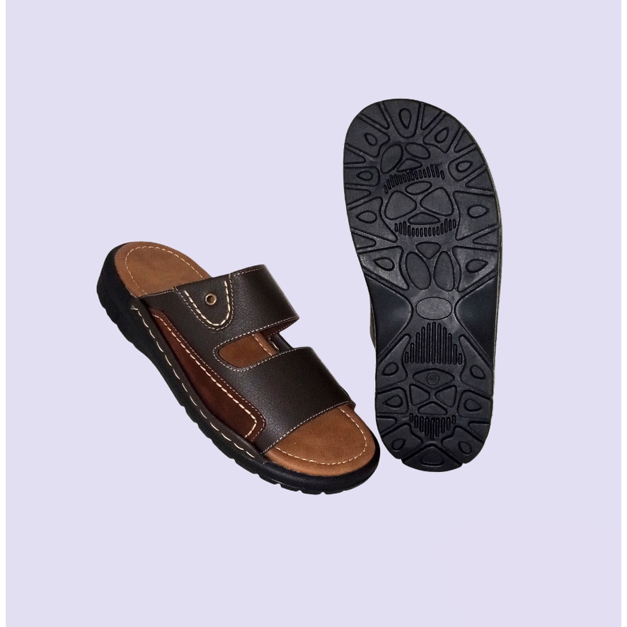 ORIGINAL &amp; Garansi | Sandal Pria Kulit Asli Dark Brown / Sendal Selop Bapak2