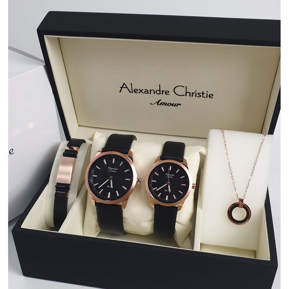 Alexandre Christie Ac 8664 / Ac 8666 Jam Tangan Couple Set Kulit Original