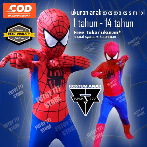 KOSTUM SPIDERMAN COSTUME CLASSIC ANAK KOSTUM SPIDER MAN BAJU SPIDERMAN IMPOR IMPORT COSPLAY ULTAH